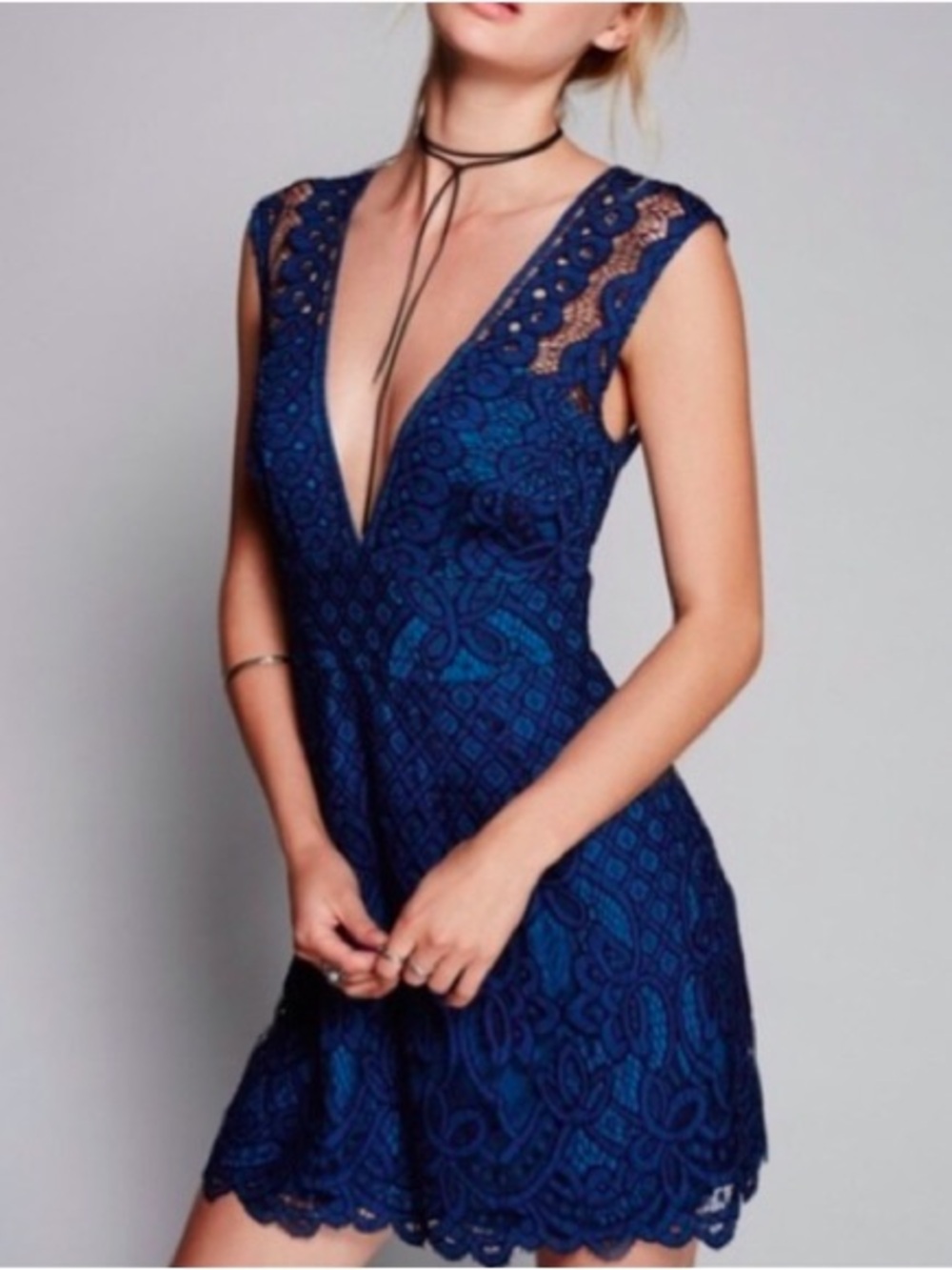 NWOT Free People | One Million Lovers Lace Dress In Blue, size 2